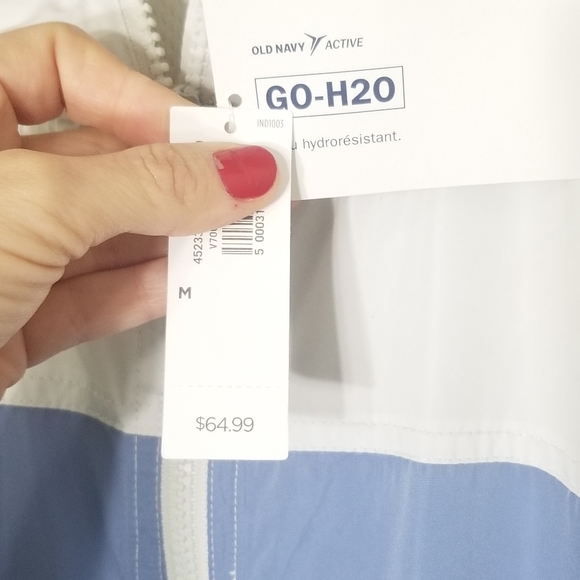 Old Navy Go-H2O Rain Coat Jacket Blue White Mesh Drawstring Hem Waist Mesh NWT - Picture 6 of 8